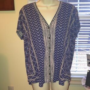 Lucky Brand Navy and White Geometric Blouse ** Discount Shipping**